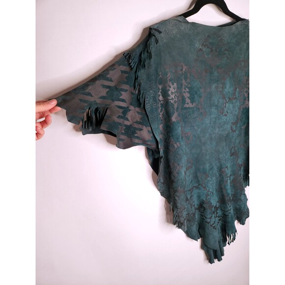 Vintage LEATHER Suede Fringes Top Blouse Asymmetrical Leather Blouse SOFT S - Picture 10 of 10